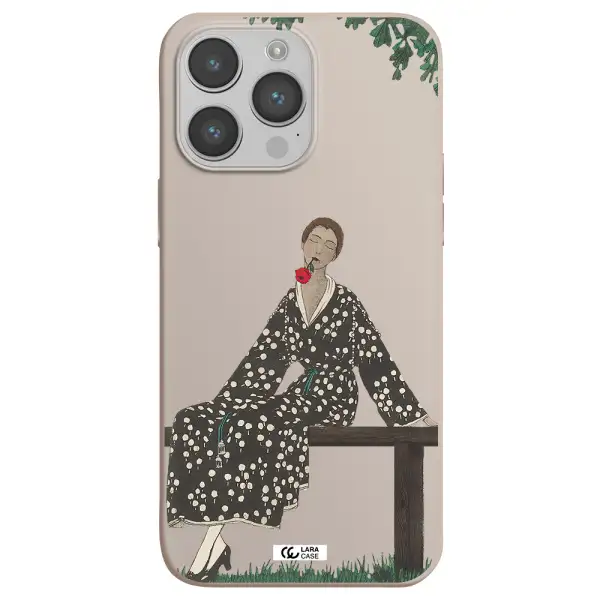 a woman sitting on a bench Apple iPhone 14 pro Silicone Stone Case