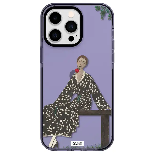 a woman sitting on a bench Apple iPhone 15 Pro Max impact Lilac Case