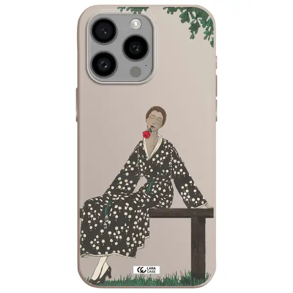 a woman sitting on a bench Apple Iphone 15 Pro max Silicone Stone Case