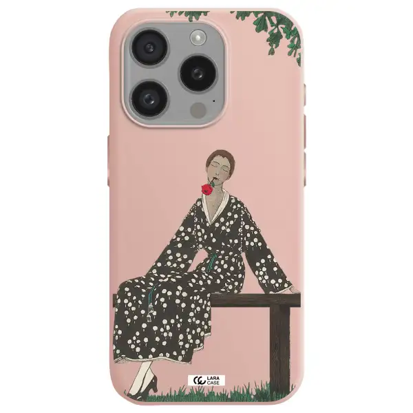 A Woman Sitting On A Bench Apple Iphone 15 Pro Silicone Pastel Pink Case