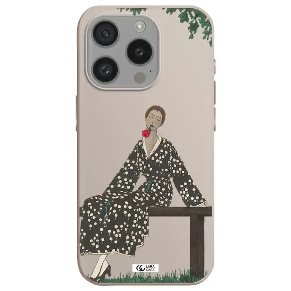 A Woman Sitting On A Bench Apple Iphone 15 Pro Silicone Stone Case