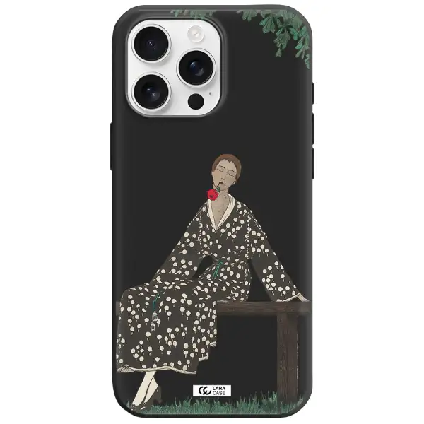A Woman Sitting On A Bench Apple Iphone 16 Pro Max Silicone Black Case