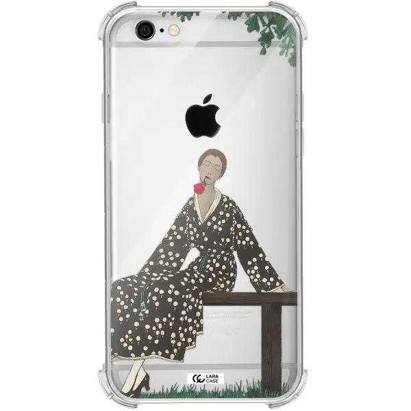 a woman sitting on a bench Apple iPhone 6 Clear PC Case
