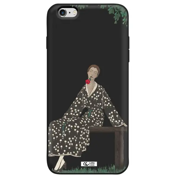 a woman sitting on a bench Apple iPhone 6 plus Silicone black Case