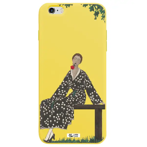 a woman sitting on a bench Apple iPhone 6 plus Silicone canary yellow Case