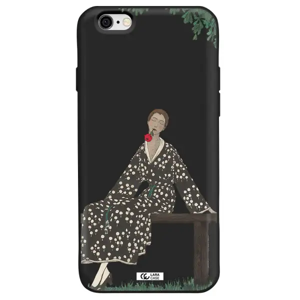 a woman sitting on a bench Apple iPhone 6 Silicone black Case
