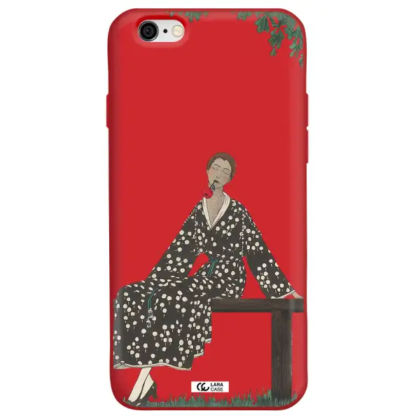 a woman sitting on a bench Apple iPhone 6 Silicone Imperial Red Case