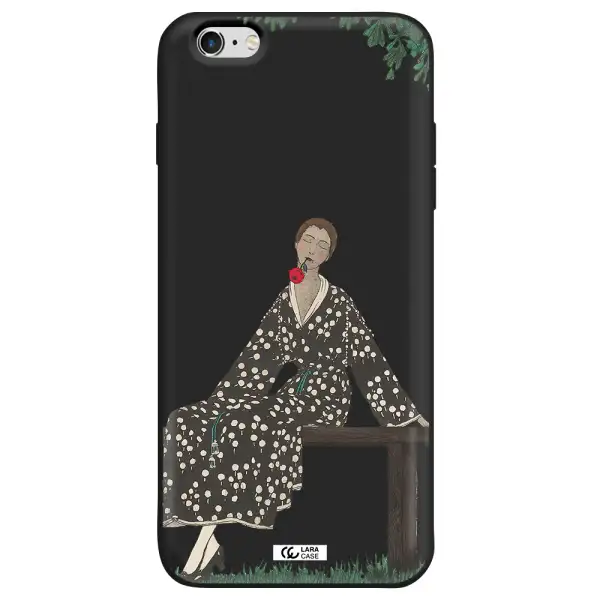 a woman sitting on a bench Apple iPhone 6S Silicone black Case