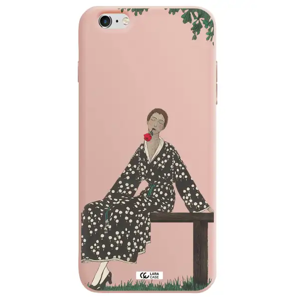 a woman sitting on a bench Apple iPhone 6S Silicone pastel pink Case