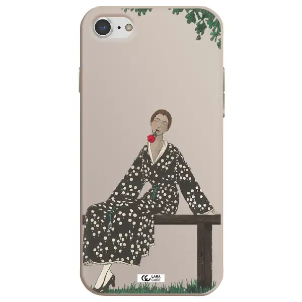 a woman sitting on a bench Apple iPhone 7 Silicone Stone Case