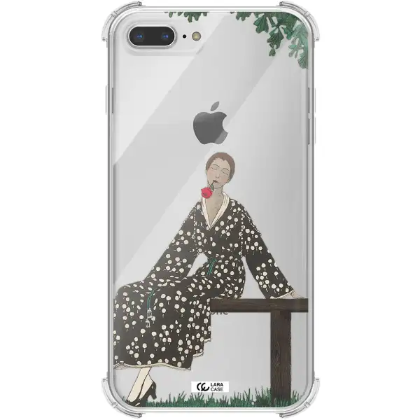 a woman sitting on a bench Apple iPhone 8 plus Clear PC Case