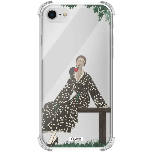 a woman sitting on a bench Apple iPhone se 2020 Clear PC Case