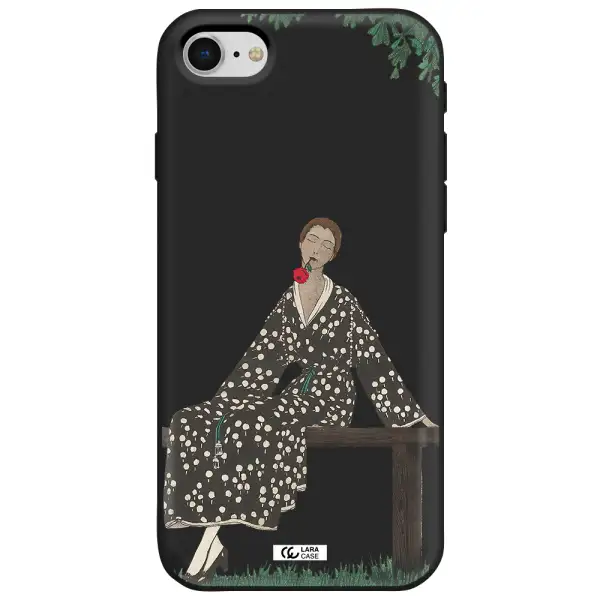 a woman sitting on a bench Apple iPhone se 2020 Silicone black Case