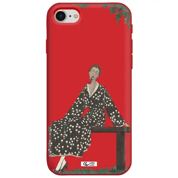 a woman sitting on a bench Apple iPhone se 2020 Silicone Imperial Red Case