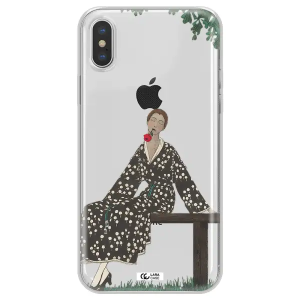 a woman sitting on a bench Apple iPhone X Clear TPU Case