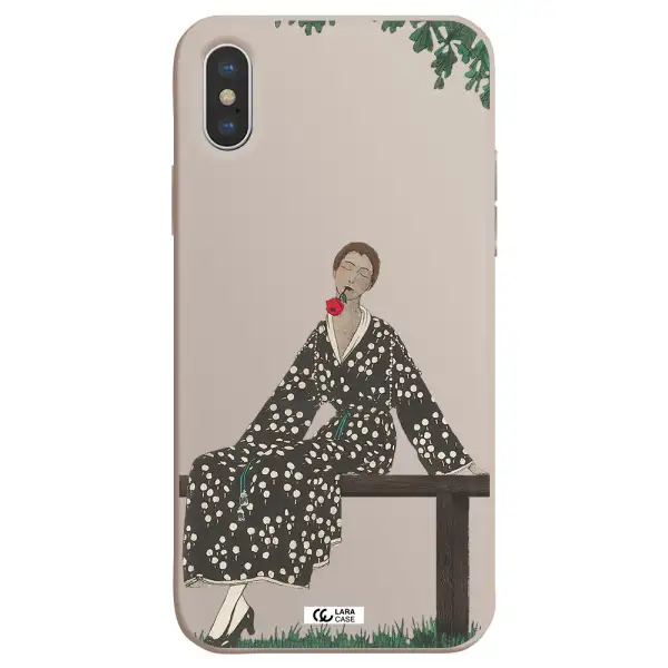 a woman sitting on a bench Apple iPhone X Silicone Stone Case