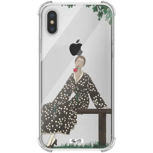 a woman sitting on a bench Apple iPhone XS max Clear PC Case