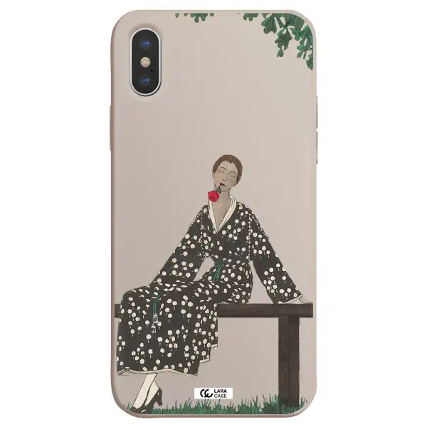 a woman sitting on a bench Apple iPhone XS Silicone Stone Case