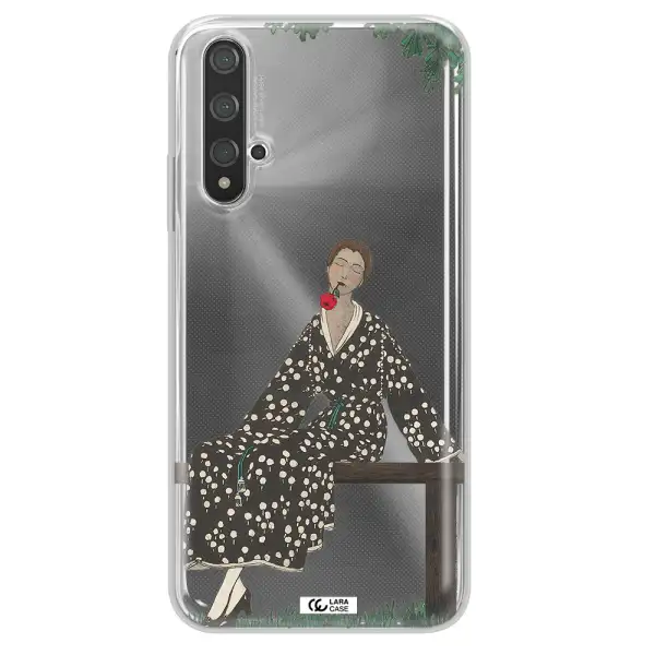 a woman sitting on a bench Huawei Nova 5t Clear TPU Case
