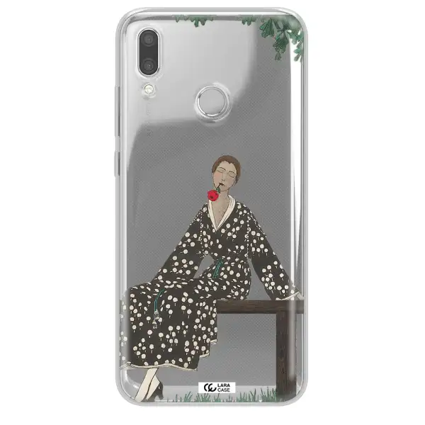a woman sitting on a bench Huawei P Smart 2019 Clear TPU Case