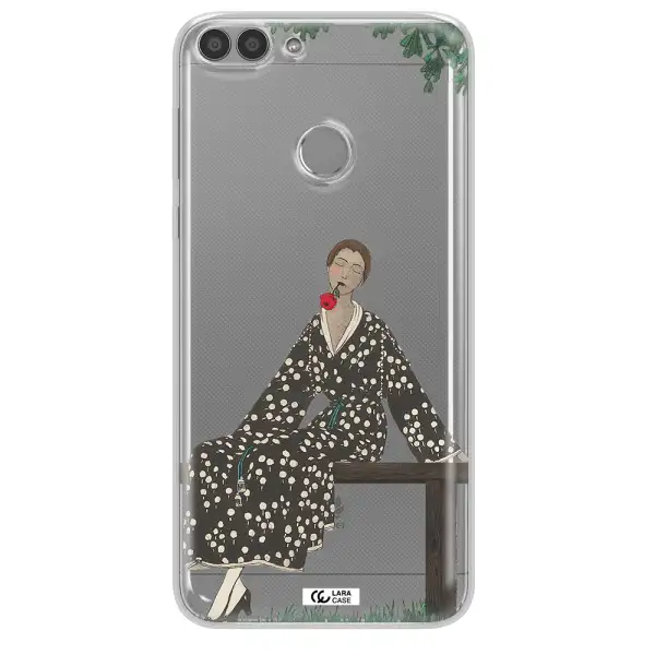 a woman sitting on a bench Huawei P Smart Clear TPU Case