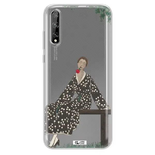 a woman sitting on a bench Huawei P Smart S Clear TPU Case