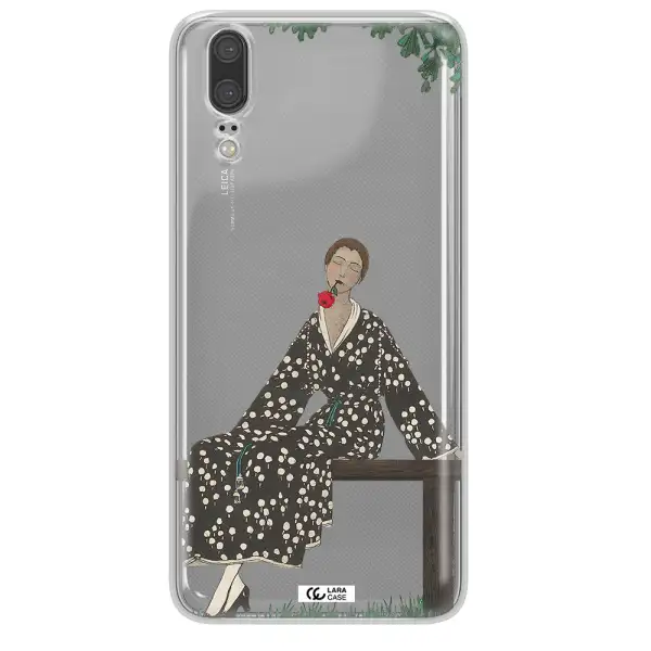 a woman sitting on a bench Huawei P20 Clear TPU Case