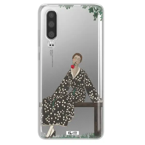 a woman sitting on a bench Huawei P30 Clear TPU Case