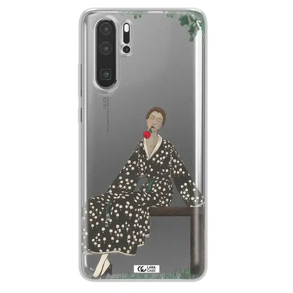 a woman sitting on a bench Huawei P30 Pro Clear TPU Case