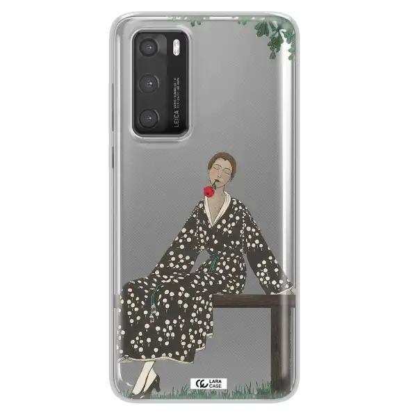 a woman sitting on a bench Huawei P40 Clear TPU Case