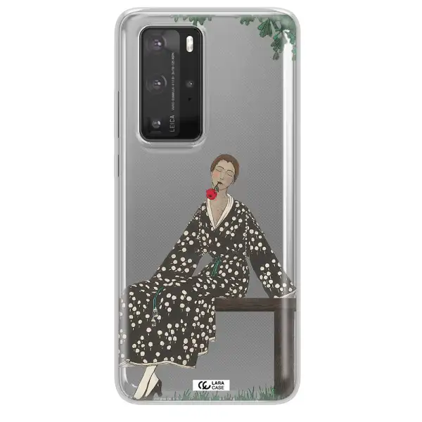 a woman sitting on a bench Huawei P40 Pro Clear TPU Case