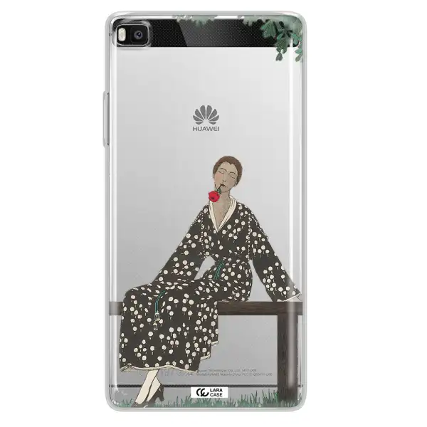 a woman sitting on a bench Huawei P8 Clear TPU Case
