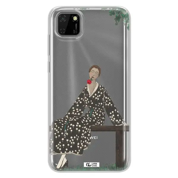 a woman sitting on a bench Huawei Y5P Clear TPU Case