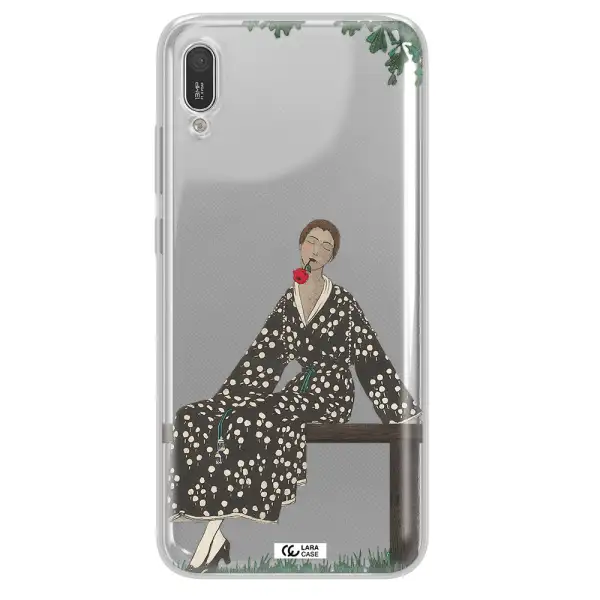 a woman sitting on a bench Huawei Y6 Pro 2019 Clear TPU Case