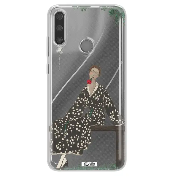 a woman sitting on a bench Huawei Y6P Clear TPU Case