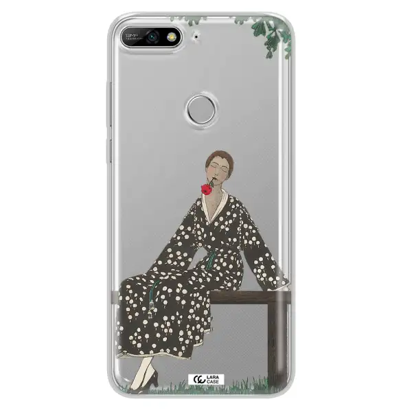 a woman sitting on a bench Huawei Y7 2018 Clear TPU Case