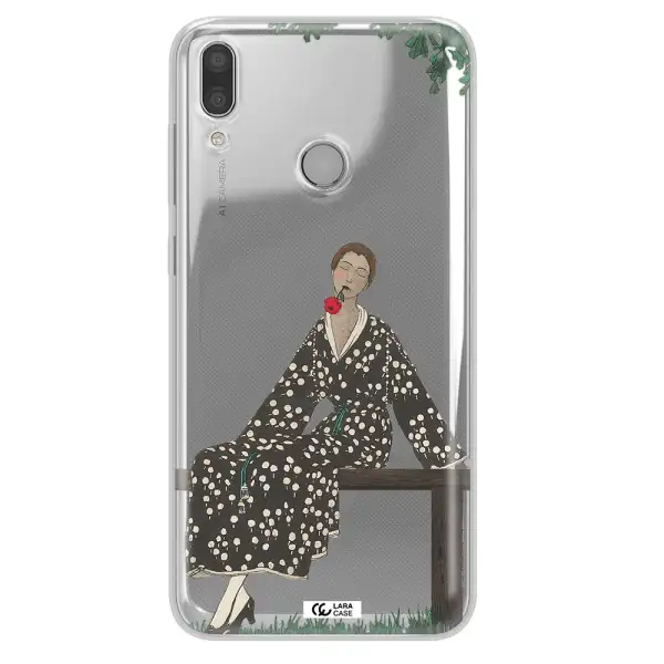 a woman sitting on a bench Huawei Y9 2019 Clear TPU Case
