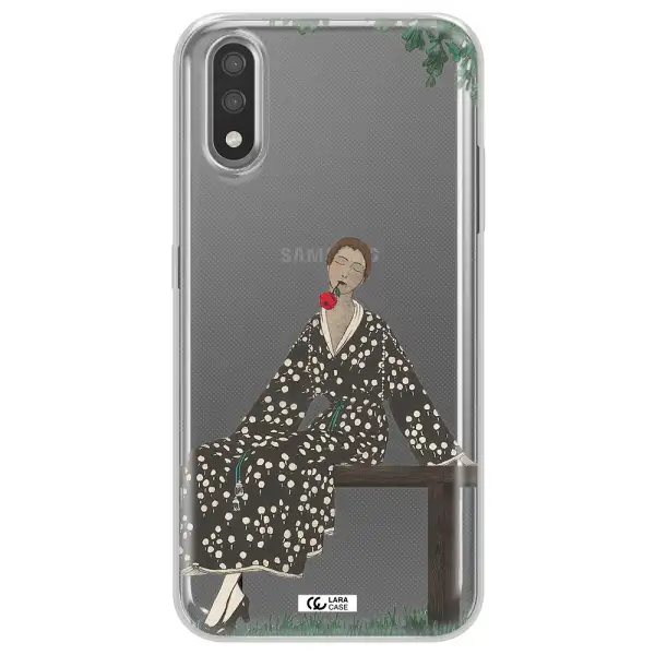 a woman sitting on a bench Samsung A01 Clear TPU Case