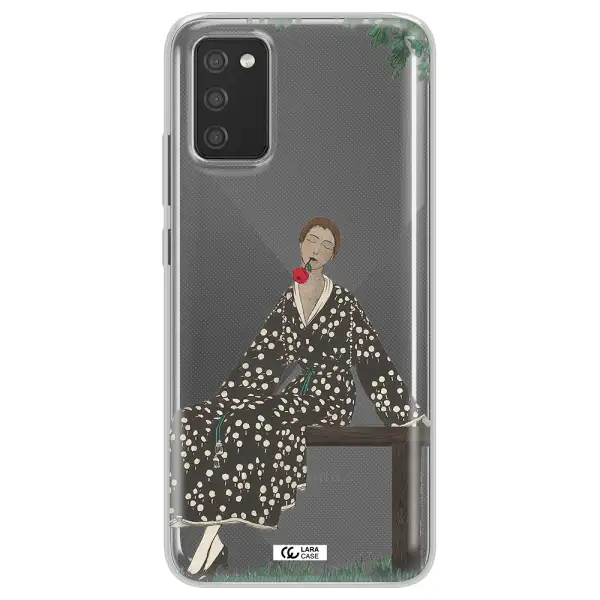 a woman sitting on a bench Samsung A02S Clear TPU Case