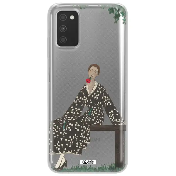 a woman sitting on a bench Samsung A03S Clear TPU Case