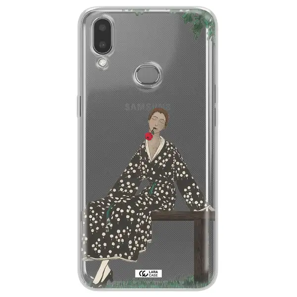 a woman sitting on a bench Samsung A10S Clear TPU Case