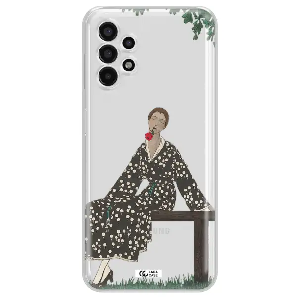 a woman sitting on a bench Samsung A13 4g Clear TPU Case