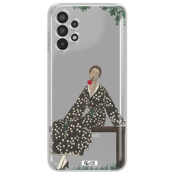 a woman sitting on a bench Samsung A13 Clear TPU Case