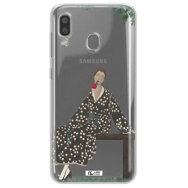 a woman sitting on a bench Samsung A20 Clear TPU Case