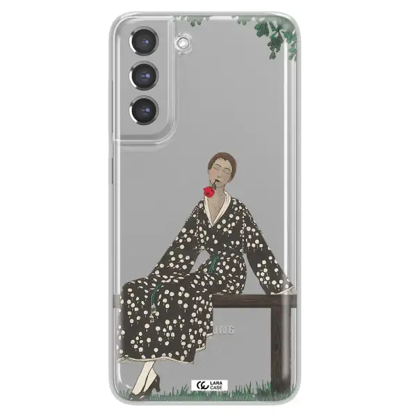 a woman sitting on a bench Samsung A21 Fe Clear TPU Case
