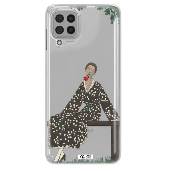 a woman sitting on a bench Samsung A22 4g Clear TPU Case