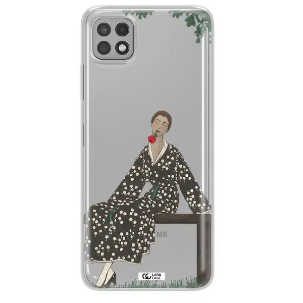 a woman sitting on a bench Samsung A22 5g Clear TPU Case