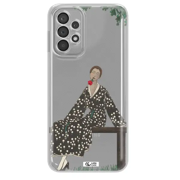 A Woman Sitting On A Bench Samsung A23 5G Clear Tpu Case