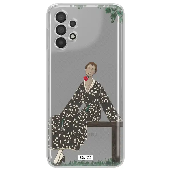 a woman sitting on a bench Samsung A32 Clear TPU Case
