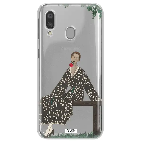 a woman sitting on a bench Samsung A40 Clear TPU Case